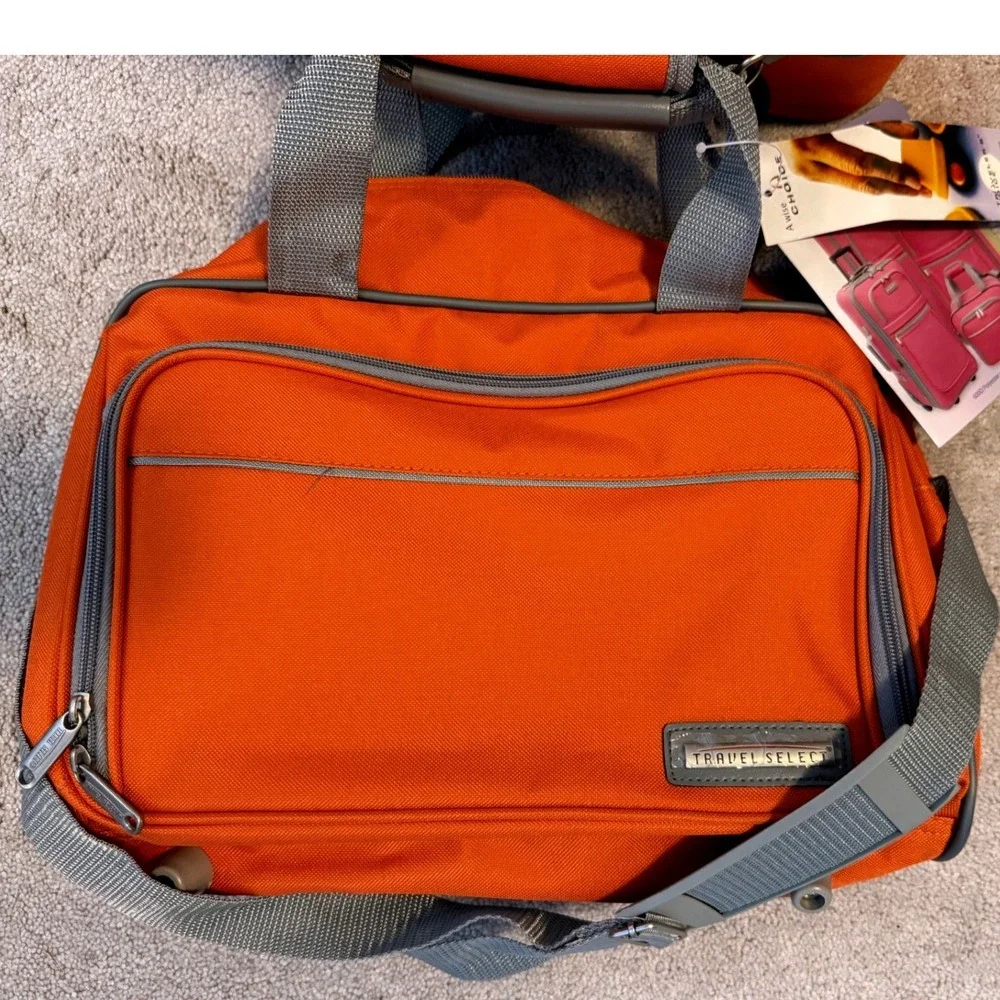 NEW Travel Select Travelers Choice 2 piece Luggage Carry On Orange Rolling Bag